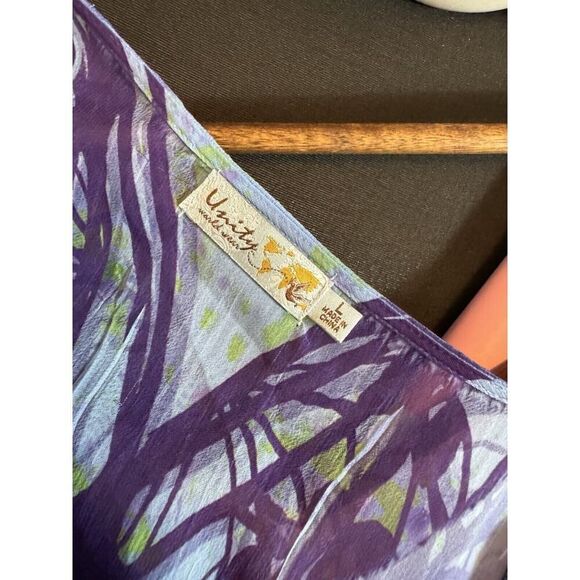 Unity World Wear Blue Purple Sheer Butterfly Fairy Puff Sleeve V Neck Pixie  L - Picture 5 of 7